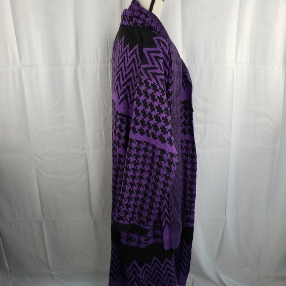 Anthony's Original Purple & Black Midi One Button Built In Scarf Sweater Sz M - Picture 11 of 12